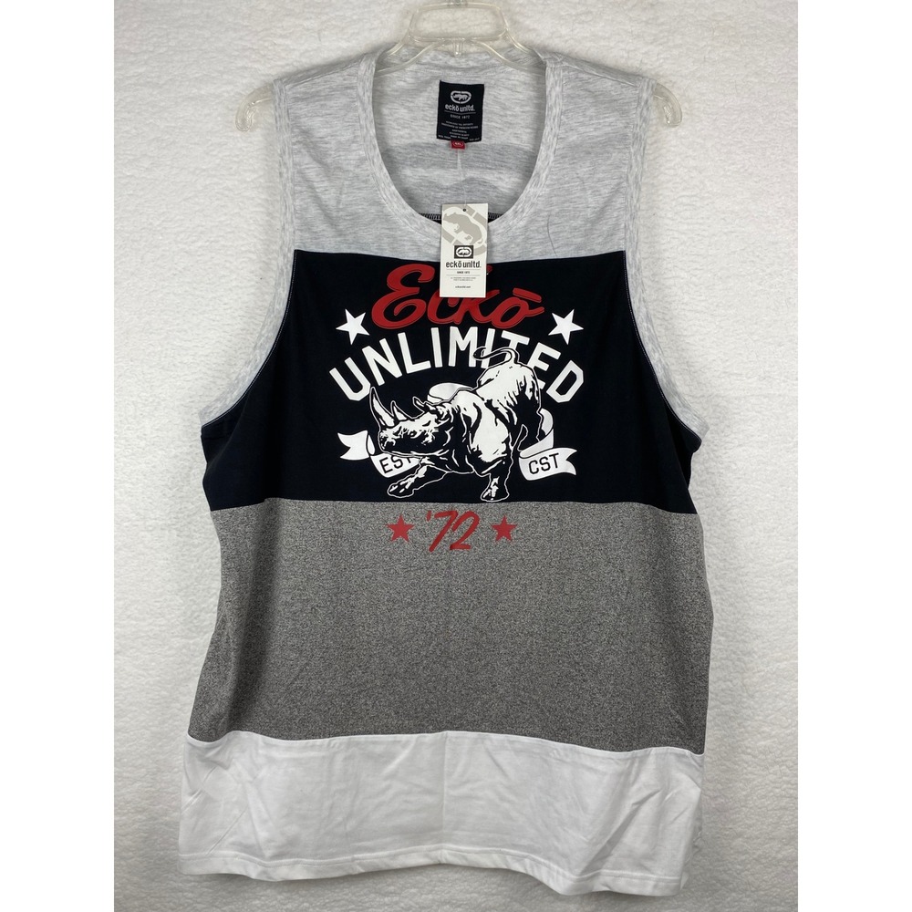 Ecko Unltd Mens Tank Top Sleeveless Shirt Graphic Rhino Color Block Gray 4XL NEW